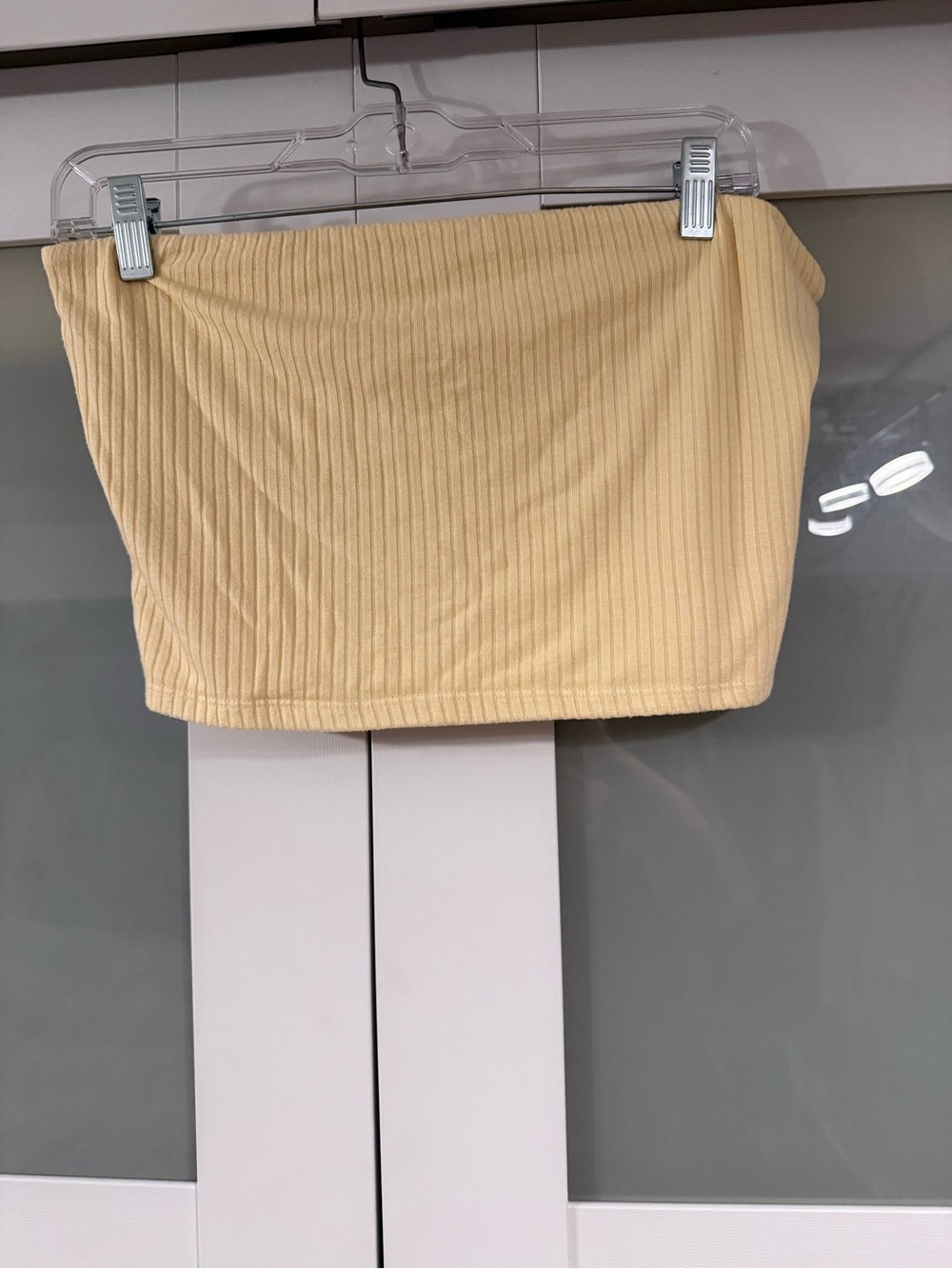 Shore Resort Wear Modal Ribbed Strapless Crop Top in Butter Light Yellow Size XL